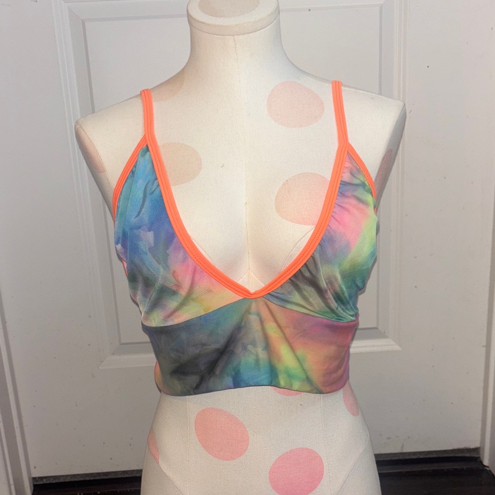 Colorful Tie-Dye Crop Top with Orange Straps